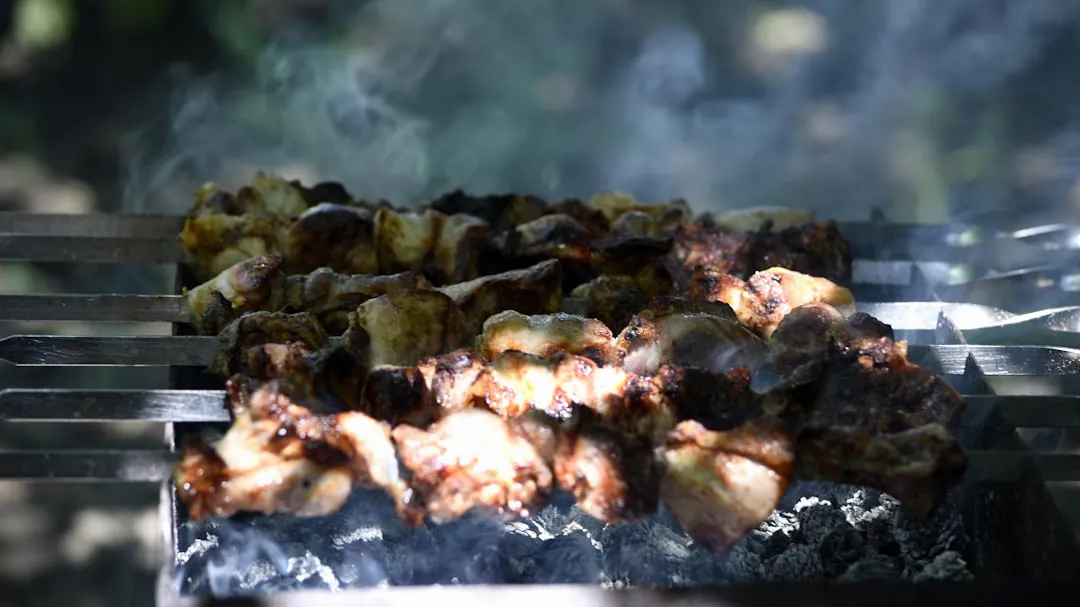 grilled meat on gray tray